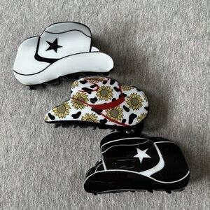 NEW Western Cowboy Hat Hair Claw Clip Garden Trio (Sunflower, Black, & White)